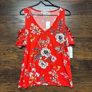Eye Candy NWT Women's Top - Cold Shoulder Sleeve, Red Floral - Plus Size 1X